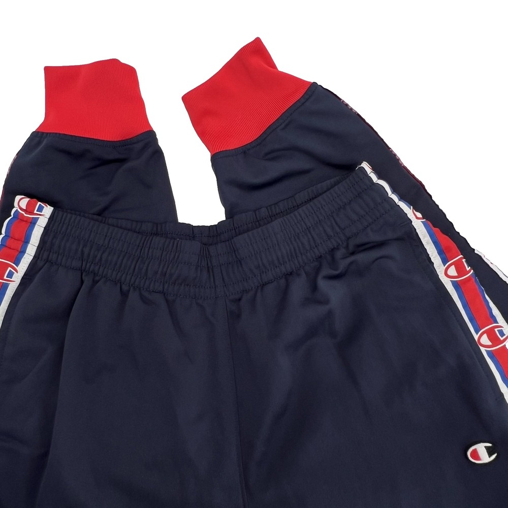 CHAMPION Men's M Vintage Navy with White/Red Side-Stripe Logo Joggers Sweatpants